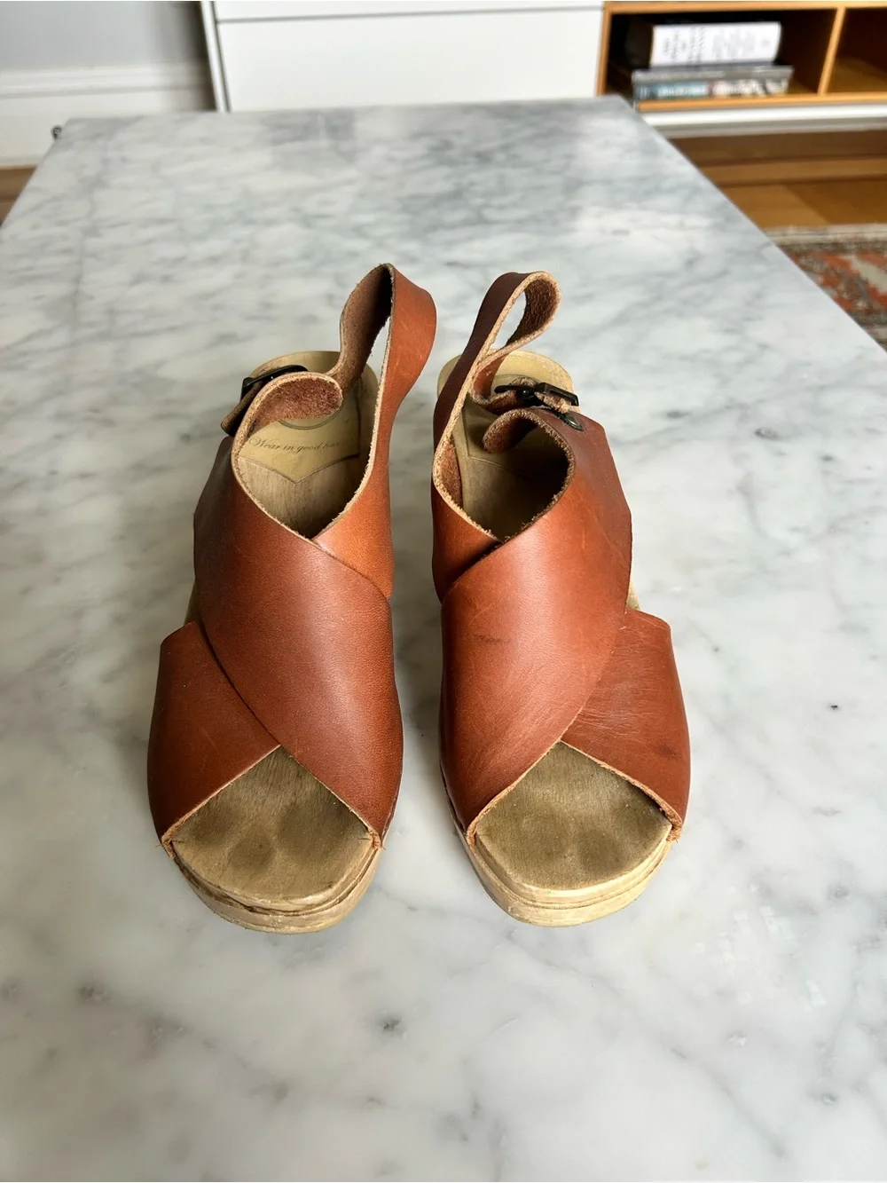 No. 6 Brown Leather Slingback Clog Sandals